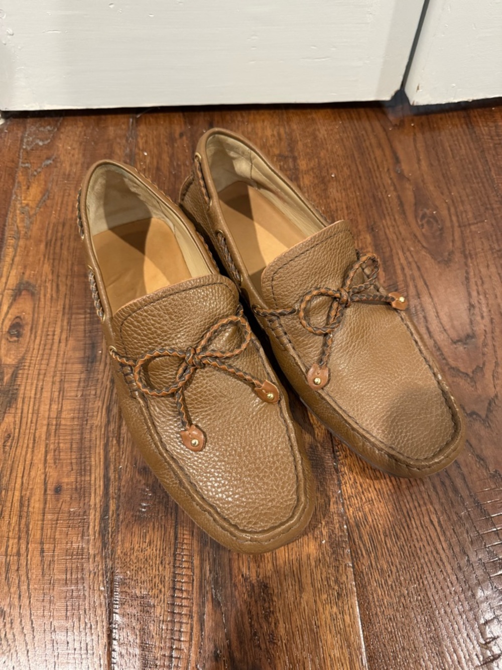 Marc Joseph Tan/Brown Pebbled Leather Driving Loafers